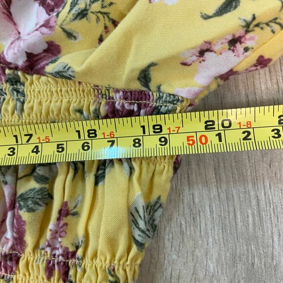 Torrid Floral Smocked Peplum Blouse Womens 0 (L) Yellow Boho Top 3/4 Sleeve - Picture 4 of 7